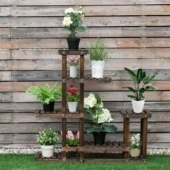 Costway Outdoor Wooden Plant Flower Display Stand 6 Wood Shelf Storage Rack Garden -Cheap Planters Store unnamed file 2828
