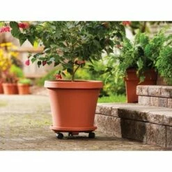 2pk 14" Plant Stand Caddy with Wheels and Saucer Tray Terracotta - Bloem