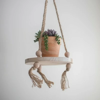 Natural Jute & Wood Hanging Shelf - Foreside Home & Garden 6 Natural Jute & Wood Hanging Shelf - Foreside Home & Garden - Image 4
