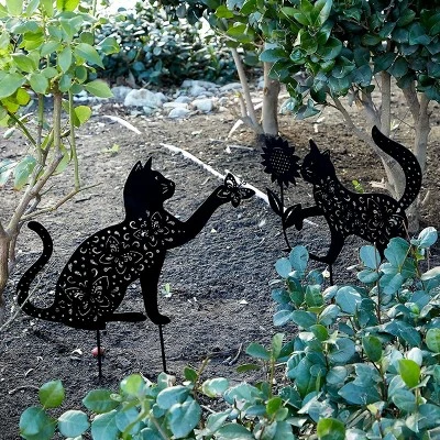 Farmlyn Creek 2 Pack Cat Statue Stakes for Yard and Garden Décor, Lawn Decoration Accessories, Black Metal 3 Farmlyn Creek 2 Pack Cat Statue Stakes for Yard and Garden Décor, Lawn Decoration Accessories, Black Metal