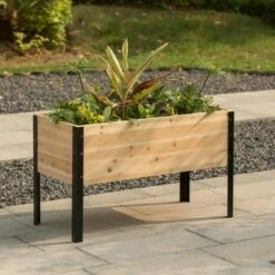 Gardenised Elevated Outdoor Raised Rectangular Planter Bed Box Solid Wood with Steel Legs, Natural -Cheap Planters Store unnamed file 2986