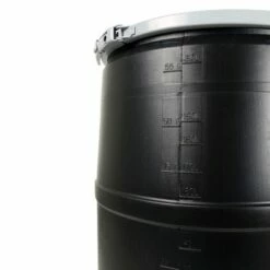 Hydrofarm Active Aqua DRM58T 55 Gallon Drum Hydroponic Reservoir with Pre-Drilled Holes Cover Lid and Bolt Ring Closure, Black