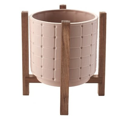 The Lakeside Collection Lakeside Ceramic Planter on Wood Stand - Indoor/Outdoor Decorative Pot 7 The Lakeside Collection Lakeside Ceramic Planter on Wood Stand - Indoor/Outdoor Decorative Pot - Image 5
