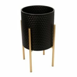 Set of 2 Honeycomb Planter on Metal Stand - Sagebrook Home Gray/black