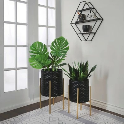 Set of 2 Honeycomb Planter on Metal Stand - Sagebrook Home Gray/black 5 Set of 2 Honeycomb Planter on Metal Stand - Sagebrook Home Gray/black - Image 3