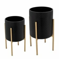 Set of 2 Textured Planter on Metal Stand - Sagebrook Home Black/gold -Cheap Planters Store unnamed file 3051