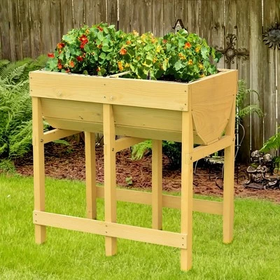 Costway Raised Wooden V Planter Elevated Vegetable Flower Bed Free Standing Planting with liner 4 Costway Raised Wooden V Planter Elevated Vegetable Flower Bed Free Standing Planting with liner - Image 2