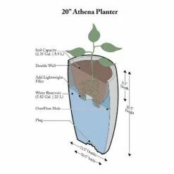 Algreen Products 87301 Athena 20.5" Self Watering Plastic Planter, Charcoalstone
