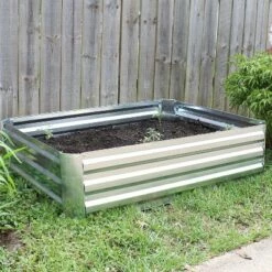 Sunnydaze Decor Sunnydaze Raised Corrugated Galvanized Steel Rectangle Garden Bed for Plants, Vegetables, and Flowers - 47" W x 11.75" H - Silver