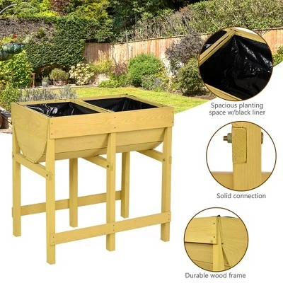 Costway Raised Wooden V Planter Elevated Vegetable Flower Bed Free Standing Planting with liner 8 Costway Raised Wooden V Planter Elevated Vegetable Flower Bed Free Standing Planting with liner - Image 6