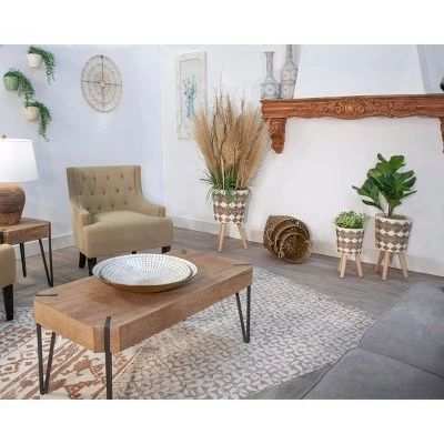 Set of 2 Diamond Planter with Wood Legs - Sagebrook Home Black 4 Set of 2 Diamond Planter with Wood Legs - Sagebrook Home Black - Image 2