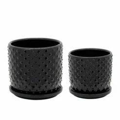 Tiny Dots Planter with Saucer - Sagebrook Home Black