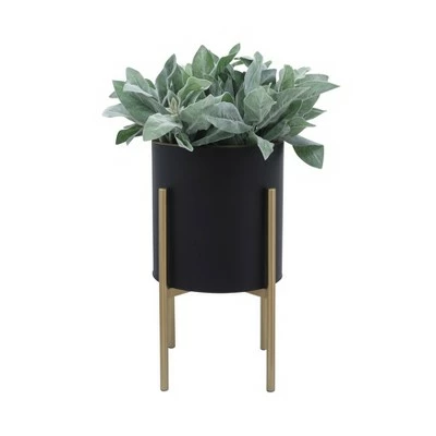 Set of 2 Planter on Metal Stand - Sagebrook Home Black/gold 4 Set of 2 Planter on Metal Stand - Sagebrook Home Black/gold - Image 2