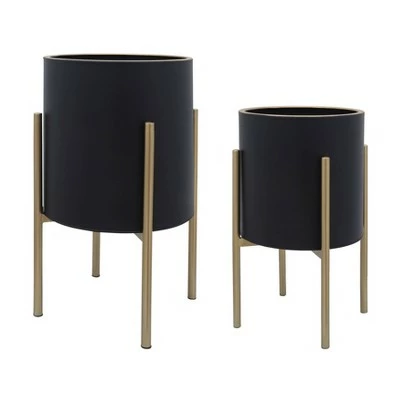 Set of 2 Planter on Metal Stand - Sagebrook Home Black/gold 11 Set of 2 Planter on Metal Stand - Sagebrook Home Black/gold - Image 9