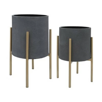 Set of 2 Planter on Metal Stand - Sagebrook Home Black/gold 12 Set of 2 Planter on Metal Stand - Sagebrook Home Black/gold - Image 10