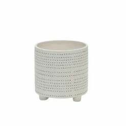 Set of 2 Ceramic Footed Planter with Dots Ivory - Sagebrook Home