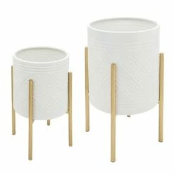 Set of 2 Aztec Planter on Metal Stand - Sagebrook Home White/gold -Cheap Planters Store unnamed file 3160