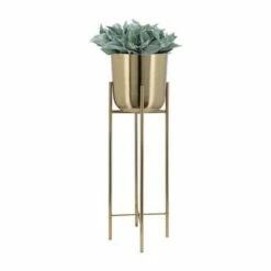 Set of 3 Metal Planters on Stand - Sagebrook Home Gold