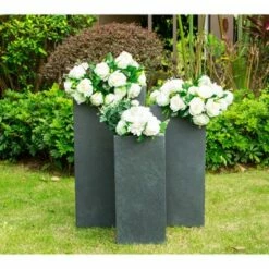 Rosemead Home & Garden, Inc. Kante Set of 3 Lightweight Concrete Rectangular Outdoor Planter Charcoal - Rosemead Home & Garden, Inc