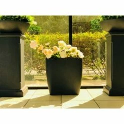 Kante Lightweight Modern Outdoor Concrete Oval Planter Charcoal Black - Rosemead Home & Garden, Inc.