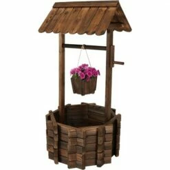 Sunnydaze Decor Sunnydaze Outdoor Fir Wood Wishing Well Garden Planter with Hanging Flower Bucket for Garden or Yard - 45" H - Brown -Cheap Planters Store unnamed file 3242