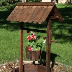 Sunnydaze Decor Sunnydaze Outdoor Fir Wood Wishing Well Garden Planter with Hanging Flower Bucket for Garden or Yard - 45" H - Brown -Cheap Planters Store unnamed file 3245