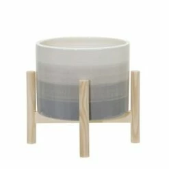 Ceramic Planter with Wood Stand Gray/Beige - Sagebrook Home -Cheap Planters Store unnamed file 3249