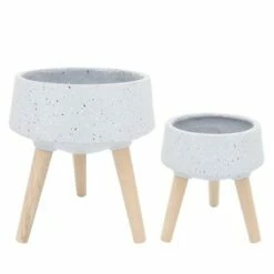 Set of 2 Terrazzo Planter with Wood Legs - Sagebrook Home White