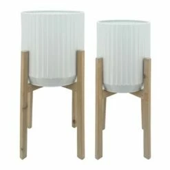 Sagebrook Home Set of 2 Ridged Planters in Wood Stand White -Cheap Planters Store unnamed file 3276