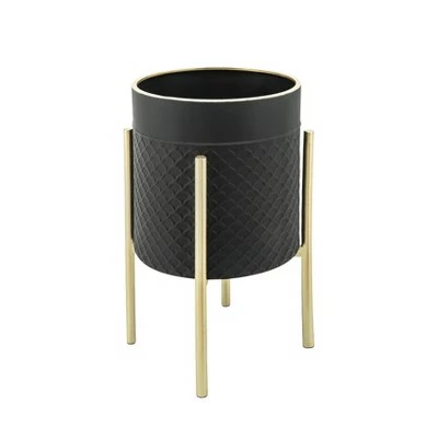 Sagebrook Home Set of 2 Scales Planters on Metal Stand Black/Gold 4 Sagebrook Home Set of 2 Scales Planters on Metal Stand Black/Gold - Image 2