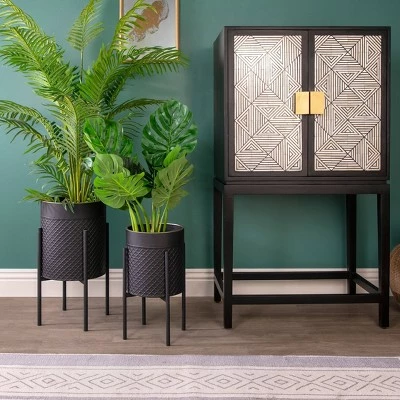 Sagebrook Home Set of 2 Scales Planters on Metal Stand Black/Gold 5 Sagebrook Home Set of 2 Scales Planters on Metal Stand Black/Gold - Image 3