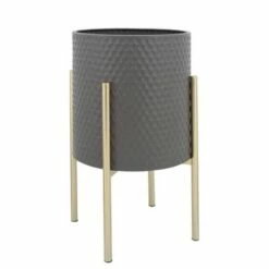 Sagebrook Home Set of 2 Honeycomb Planters on Metal Stand Olive/gold