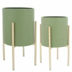 Sagebrook Home Set of 2 Honeycomb Planters on Metal Stand Olive/gold -Cheap Planters Store unnamed file 3295