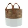 Sagebrook Home 10" Wood Bucket Planter with Leather Handles Brown/White -Cheap Planters Store unnamed file 3304