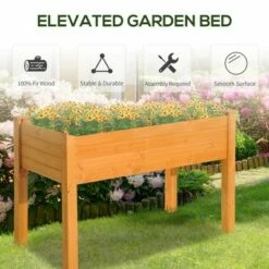 Outsunny 4' x 2' Wooden Raised Garden Bed Planter Box with Durable Build Compact Design & 3 Water Drain Holes