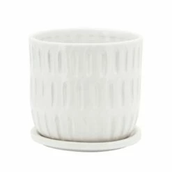 6" Textured Planter with Saucer - Sagebrook Home Ivory/beige