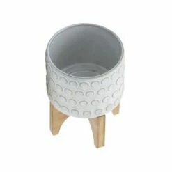 Circle Pattern Ceramic Planter on Wooden Stand White - Sagebrook Home -Cheap Planters Store unnamed file 3346