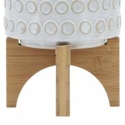 Circle Pattern Ceramic Planter on Wooden Stand White - Sagebrook Home -Cheap Planters Store unnamed file 3349