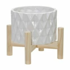 Ceramic Diamond Planter with Wood Stand White - Sagebrook Home -Cheap Planters Store unnamed file 3352