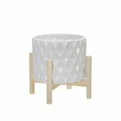 Ceramic Diamond Planter with Wood Stand White - Sagebrook Home -Cheap Planters Store unnamed file 3353