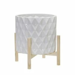 Ceramic Diamond Planter with Wood Stand White - Sagebrook Home -Cheap Planters Store unnamed file 3354
