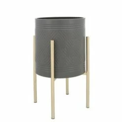 Sagebrook Home Set of 2 Geometric Planters on Metal Stand Gray/gold