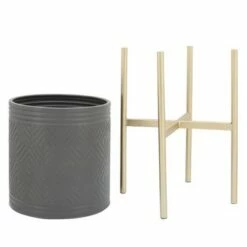 Sagebrook Home Set of 2 Geometric Planters on Metal Stand Gray/gold -Cheap Planters Store unnamed file 3363