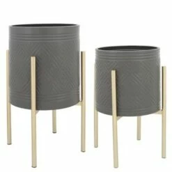 Sagebrook Home Set of 2 Geometric Planters on Metal Stand Gray/gold -Cheap Planters Store unnamed file 3366