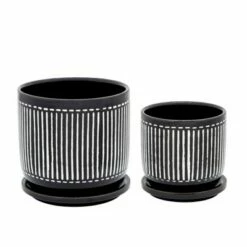 Vertical Lines Planter with Saucer Black - Sagebrook Home