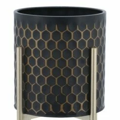 Sagebrook Home Set of 2 Honeycomb Planters on Metal Stand Black/Gold -Cheap Planters Store unnamed file 3381