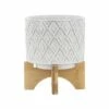 Ceramic Diamond Etched Flower Pot with Wooden Stand Beige - Sagebrook Home -Cheap Planters Store unnamed file 3382