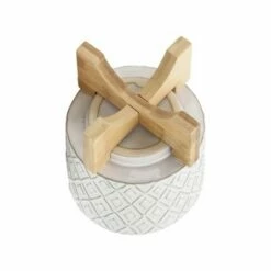 Ceramic Diamond Etched Flower Pot with Wooden Stand Beige - Sagebrook Home -Cheap Planters Store unnamed file 3385