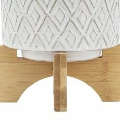 Ceramic Diamond Etched Flower Pot with Wooden Stand Beige - Sagebrook Home -Cheap Planters Store unnamed file 3387