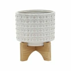 Ceramic Dotted Planter with Wood Stand Ivory - Sagebrook Home 10 Ceramic Dotted Planter with Wood Stand Ivory - Sagebrook Home -Cheap Planters Store unnamed file 3396